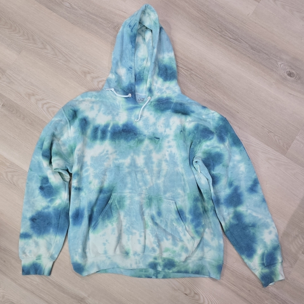 Artist Union Clothing Co Blue and Green Tie Dye Hoodie Sweatshirt, Men’s Size L